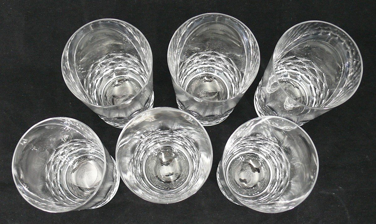 Baccarat Modèle Ecaille, 6 Verres à Orangeade, Cristal, Signés, 14 Cm, Excellent état.-photo-1