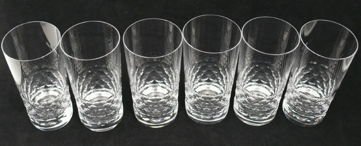 Baccarat Modèle Ecaille, 6 Verres à Orangeade, Cristal, Signés, 14 Cm, Excellent état.-photo-2