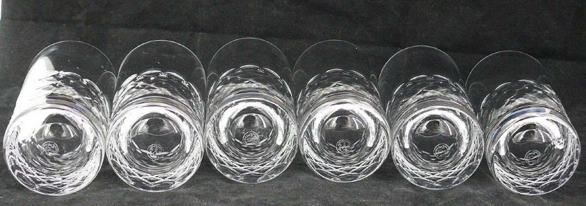 Baccarat Modèle Ecaille, 6 Verres à Orangeade, Cristal, Signés, 14 Cm, Excellent état.-photo-3