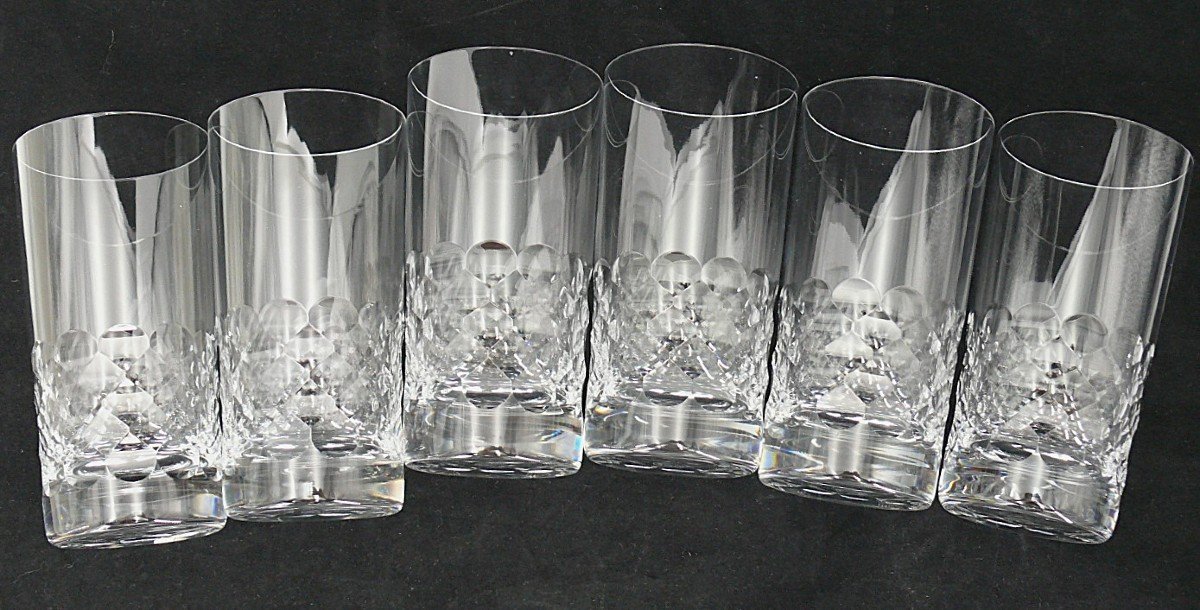 Baccarat Modèle Ecaille, 6 Verres à Orangeade, Cristal, Signés, 14 Cm, Excellent état.-photo-4