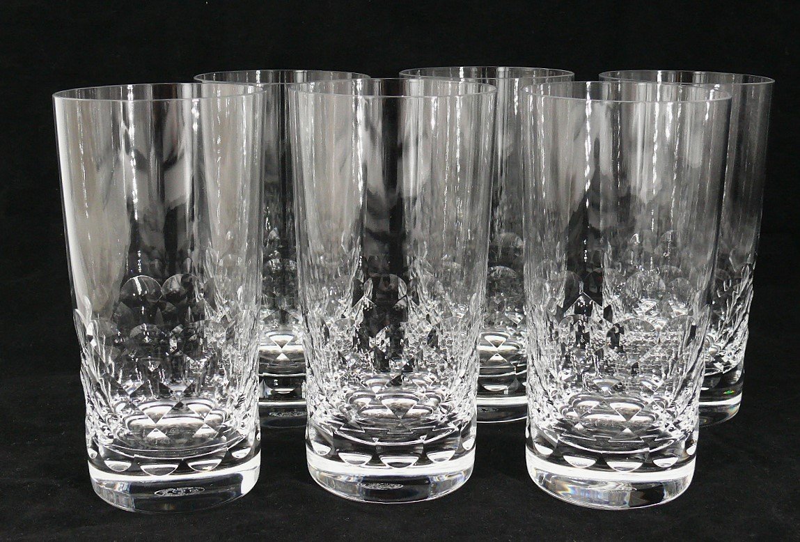 Baccarat Modèle Ecaille, 6 Verres à Orangeade, Cristal, Signés, 14 Cm, Excellent état.