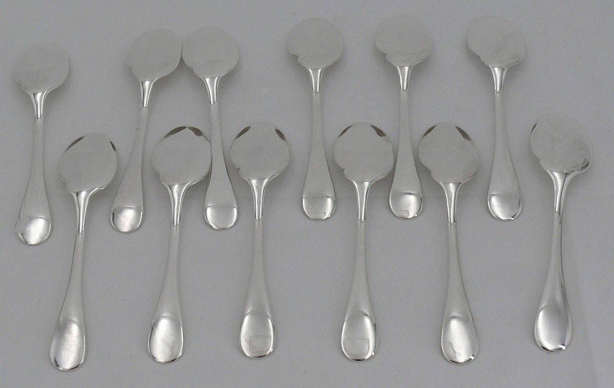 Christofle, 12 Individual Silver Plated Sauce Spoons, Excellent Condition.-photo-3