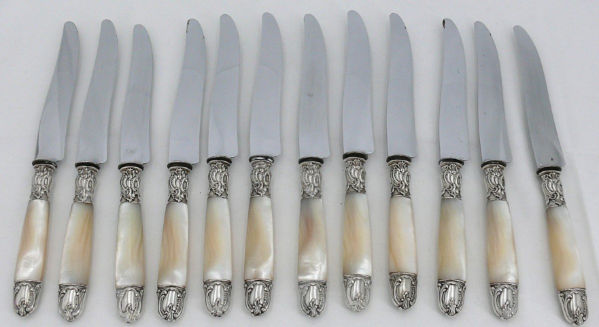 12 Very Beautiful Table Knives, Mother-of-pearl Handles, Excellent Condition.-photo-1