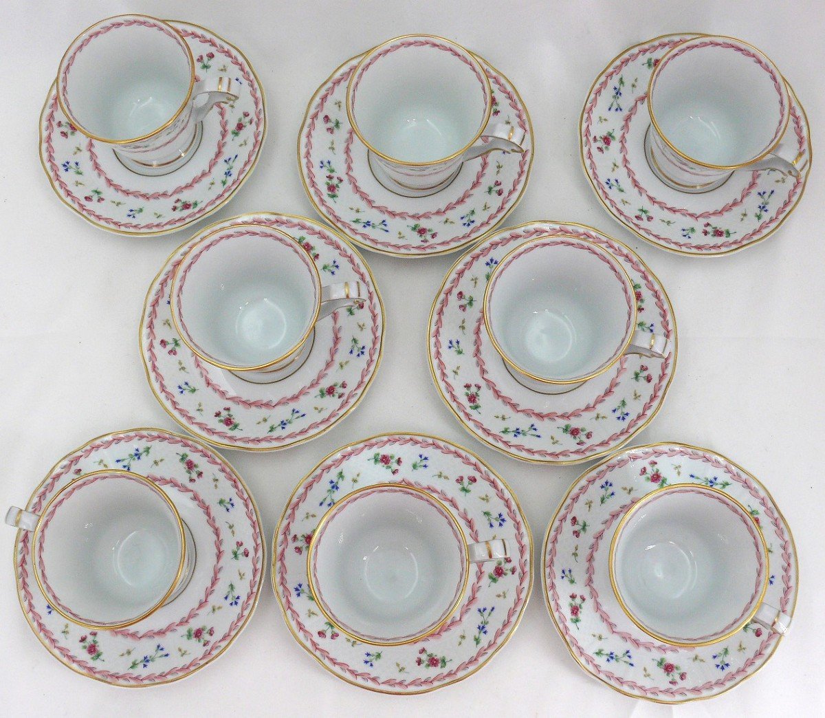 Bernardaud Modèle Artois Rose, Porcelaine De Limoges,  8 Tasses à Thé/café, Excellent état.-photo-3