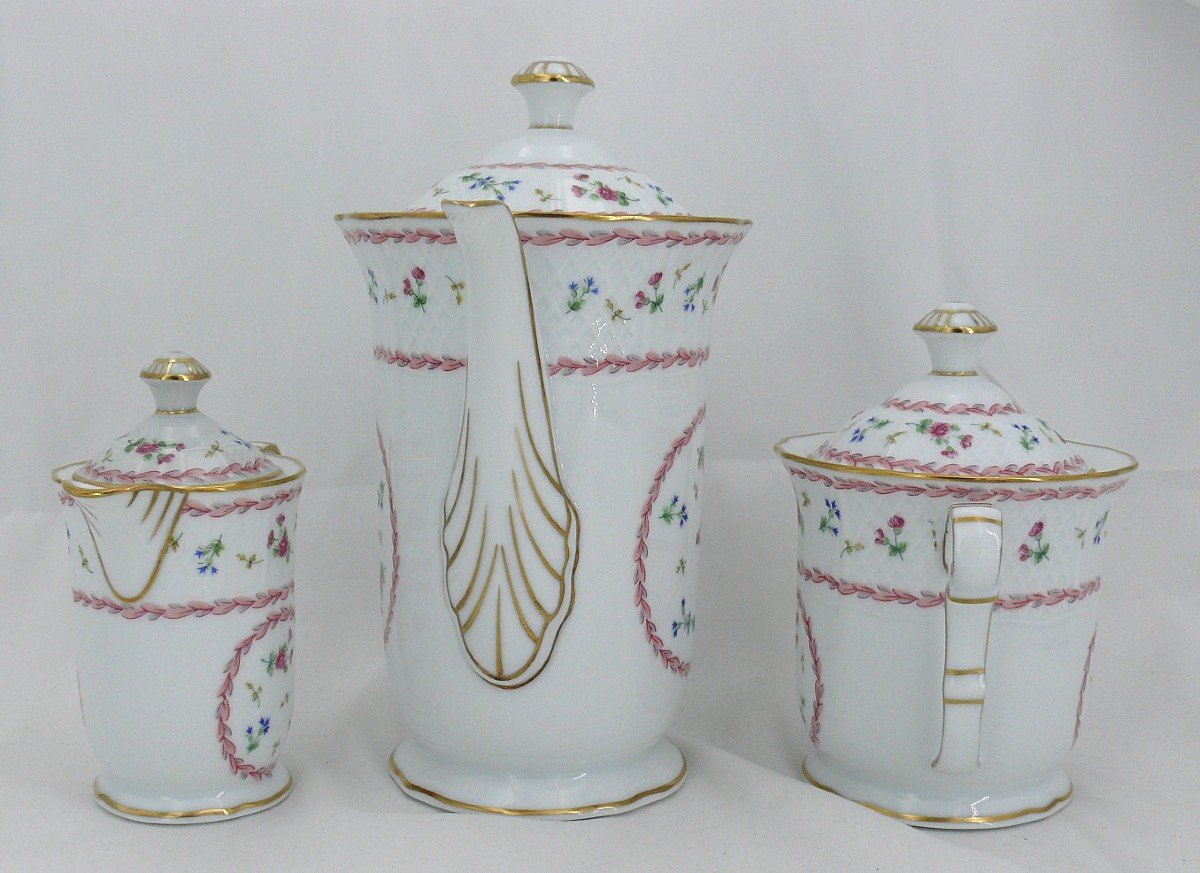 Bernardaud Artois Rose, Tea/coffee Service, 3 Pieces, Limoges Porcelain, Excellent Condition.-photo-2