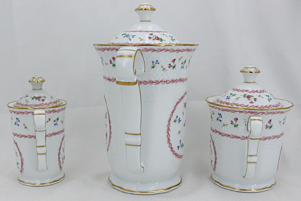 Bernardaud Artois Rose, Tea/coffee Service, 3 Pieces, Limoges Porcelain, Excellent Condition.-photo-1