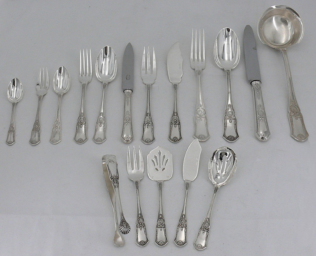 Boulenger Empire Palmes Model, 72-piece Cutlery Set, Silver Metal, For 6 People.-photo-2