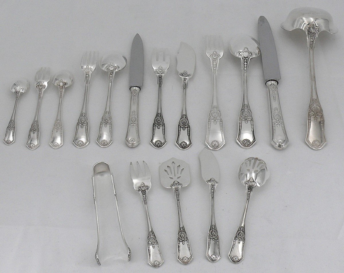 Boulenger Empire Palmes Model, 72-piece Cutlery Set, Silver Metal, For 6 People.-photo-5