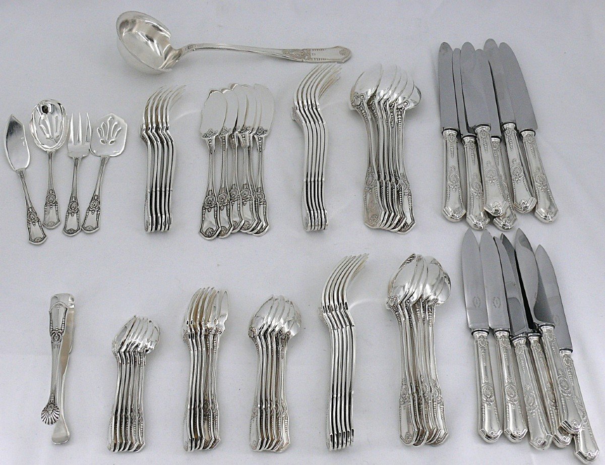 Boulenger Empire Palmes Model, 72-piece Cutlery Set, Silver Metal, For 6 People.