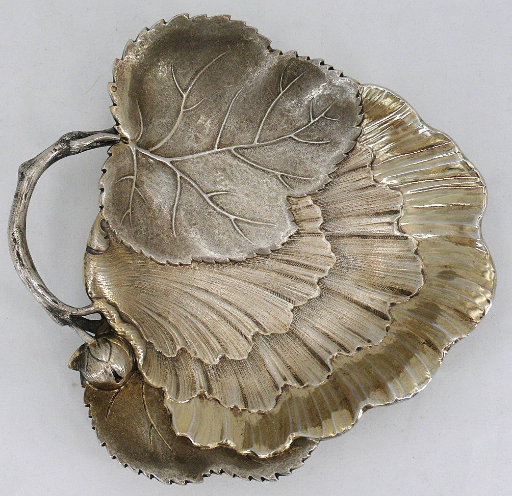 Odiot, Coupe Naturaliste En Forme De Feuille, Argent Massif Minerve, 1900.-photo-1