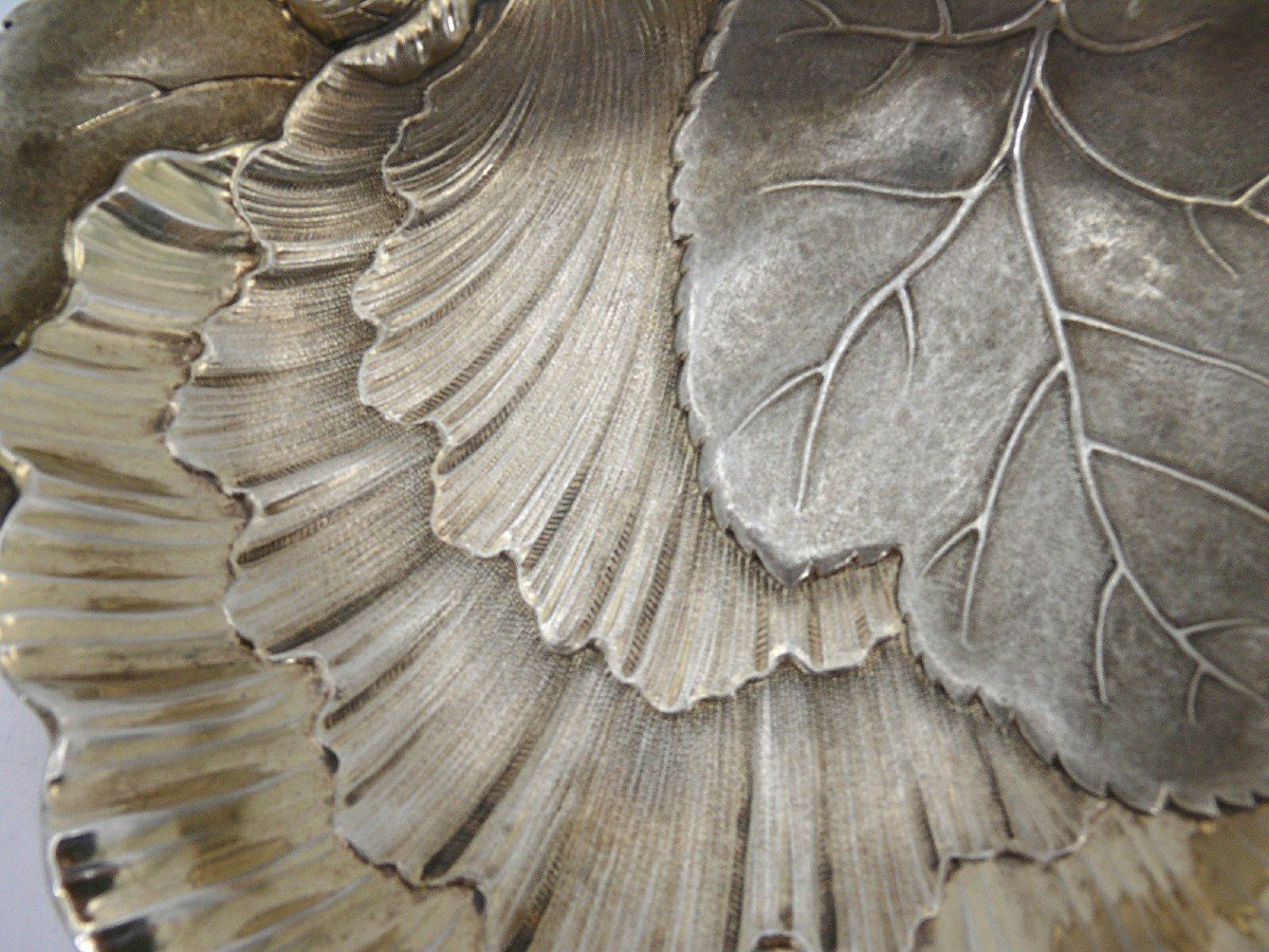 Odiot, Coupe Naturaliste En Forme De Feuille, Argent Massif Minerve, 1900.-photo-3