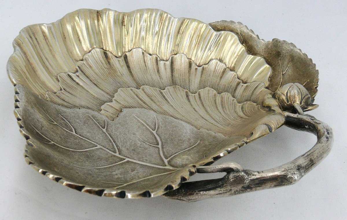 Odiot, Coupe Naturaliste En Forme De Feuille, Argent Massif Minerve, 1900.-photo-4