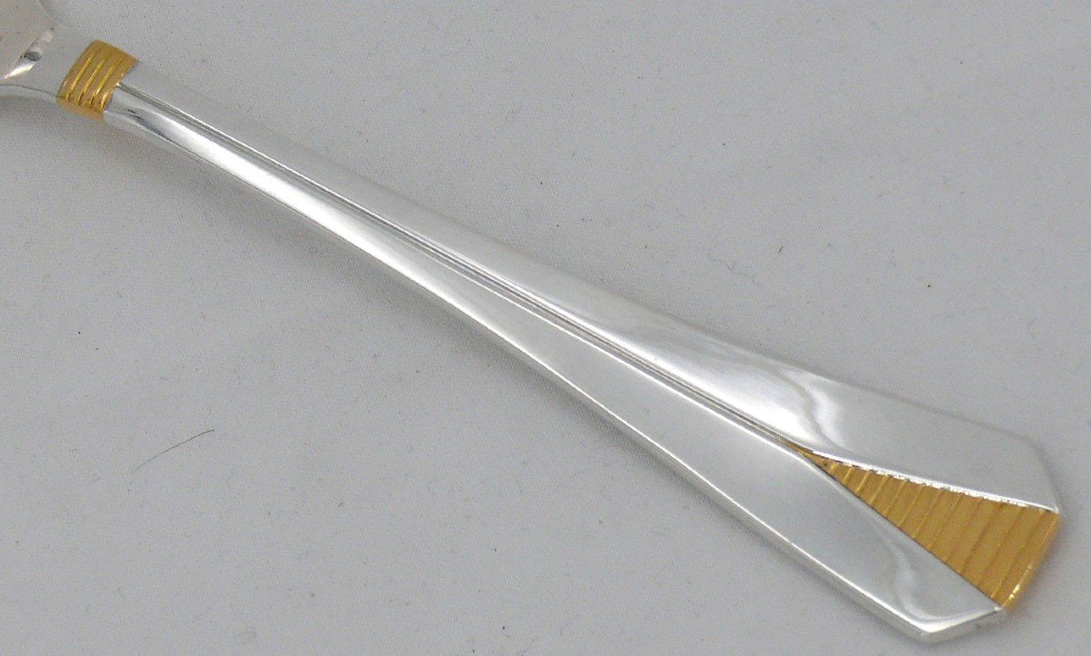 Christofle Modèle Atlantide Bague Dorée, 8 Couverts De Table En Métal Argenté, 20,5 Cm.-photo-3