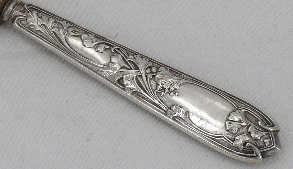 12 Manches/pinces à Côtelettes En Argent Minerve, Art Nouveau, Vers 1900.-photo-3