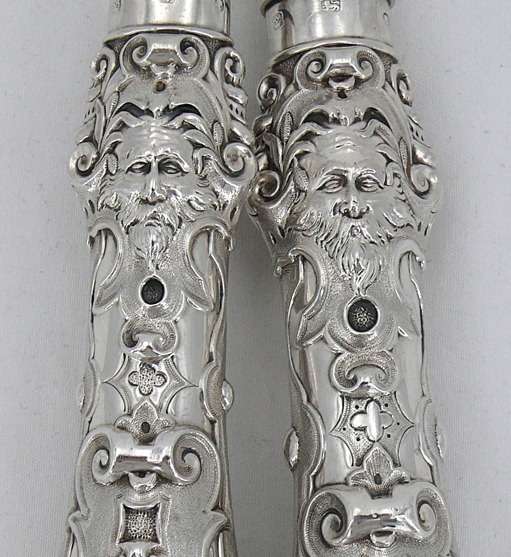 Exceptional Fish Serving Cutlery, Silver, English, Engraved, Openwork, Martin Hall & Co, 1857-photo-5