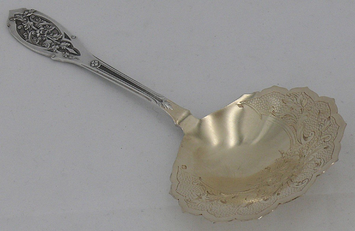 Puiforcat, Art Nouveau "foliage" Model, Strawberry Shovel, Solid Silver Minerva.-photo-3