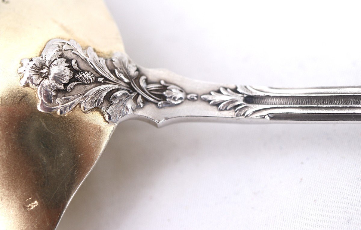 Puiforcat, Art Nouveau "foliage" Model, Strawberry Shovel, Solid Silver Minerva.-photo-5