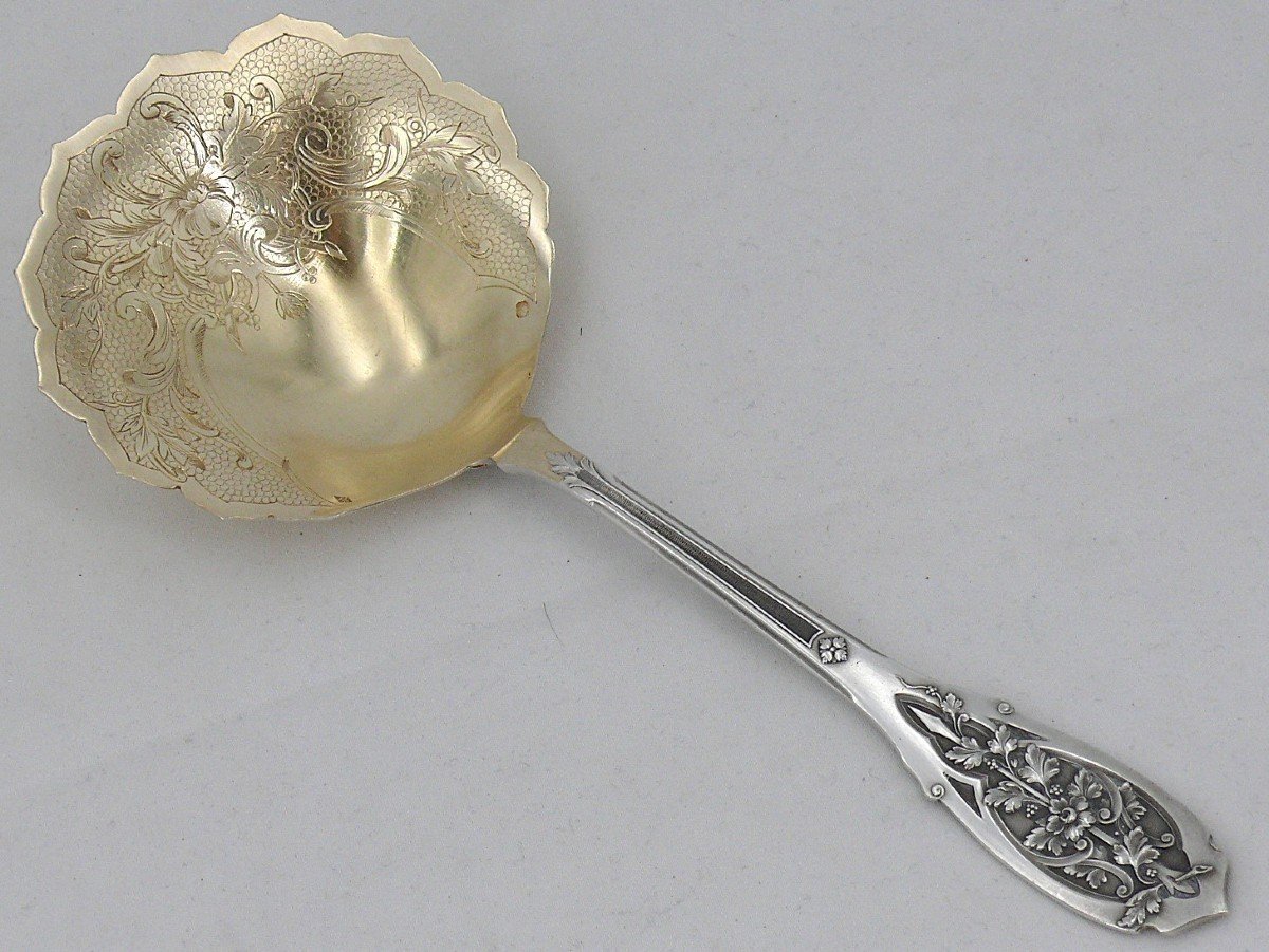 Puiforcat, Art Nouveau "foliage" Model, Strawberry Shovel, Solid Silver Minerva.