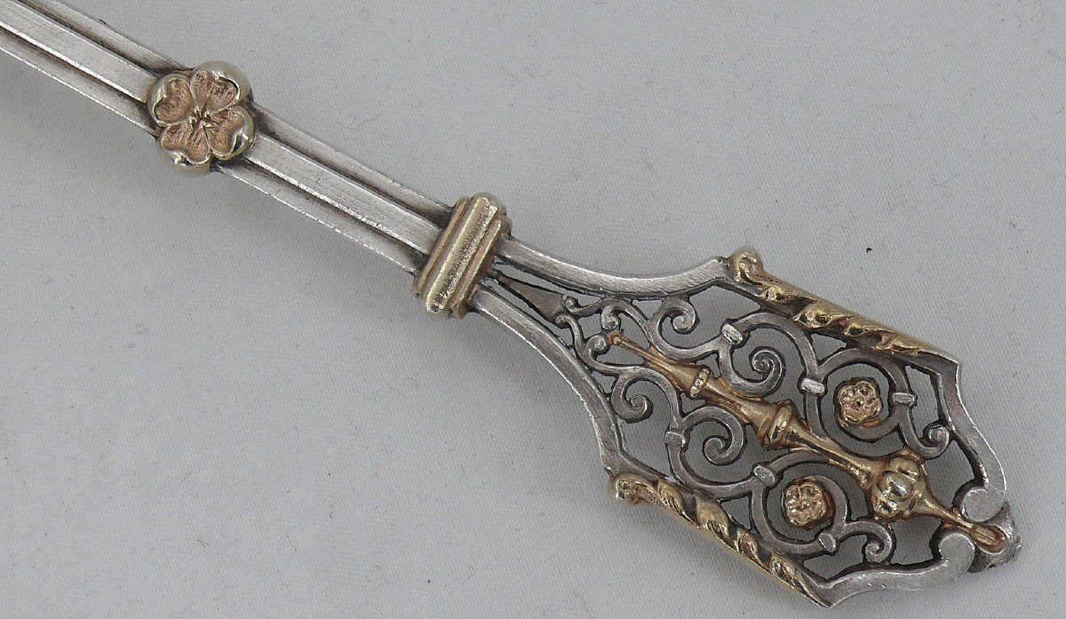 Henri Soufflot, Renaissance Style Sprinkling Spoon, Silver Vermeil, Openwork.-photo-3