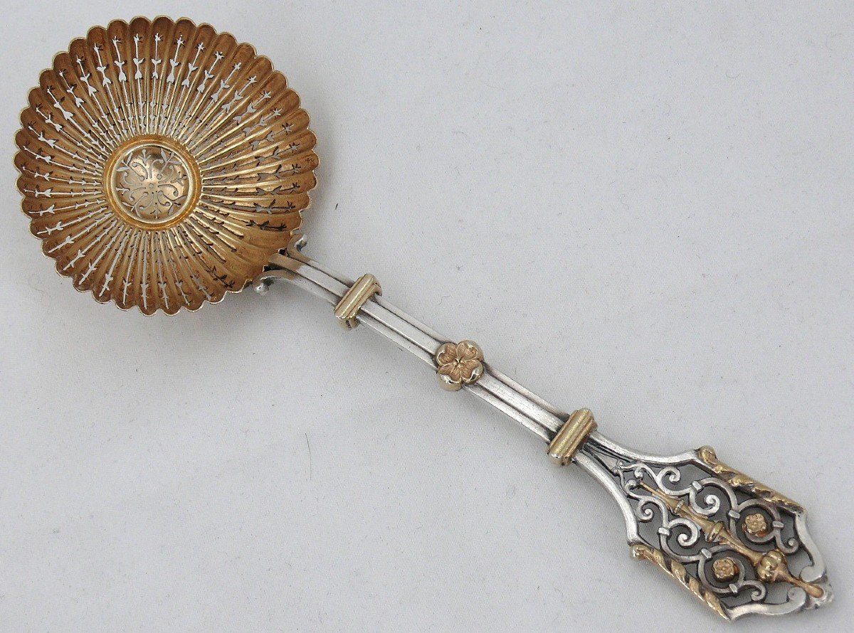 Henri Soufflot, Renaissance Style Sprinkling Spoon, Silver Vermeil, Openwork.