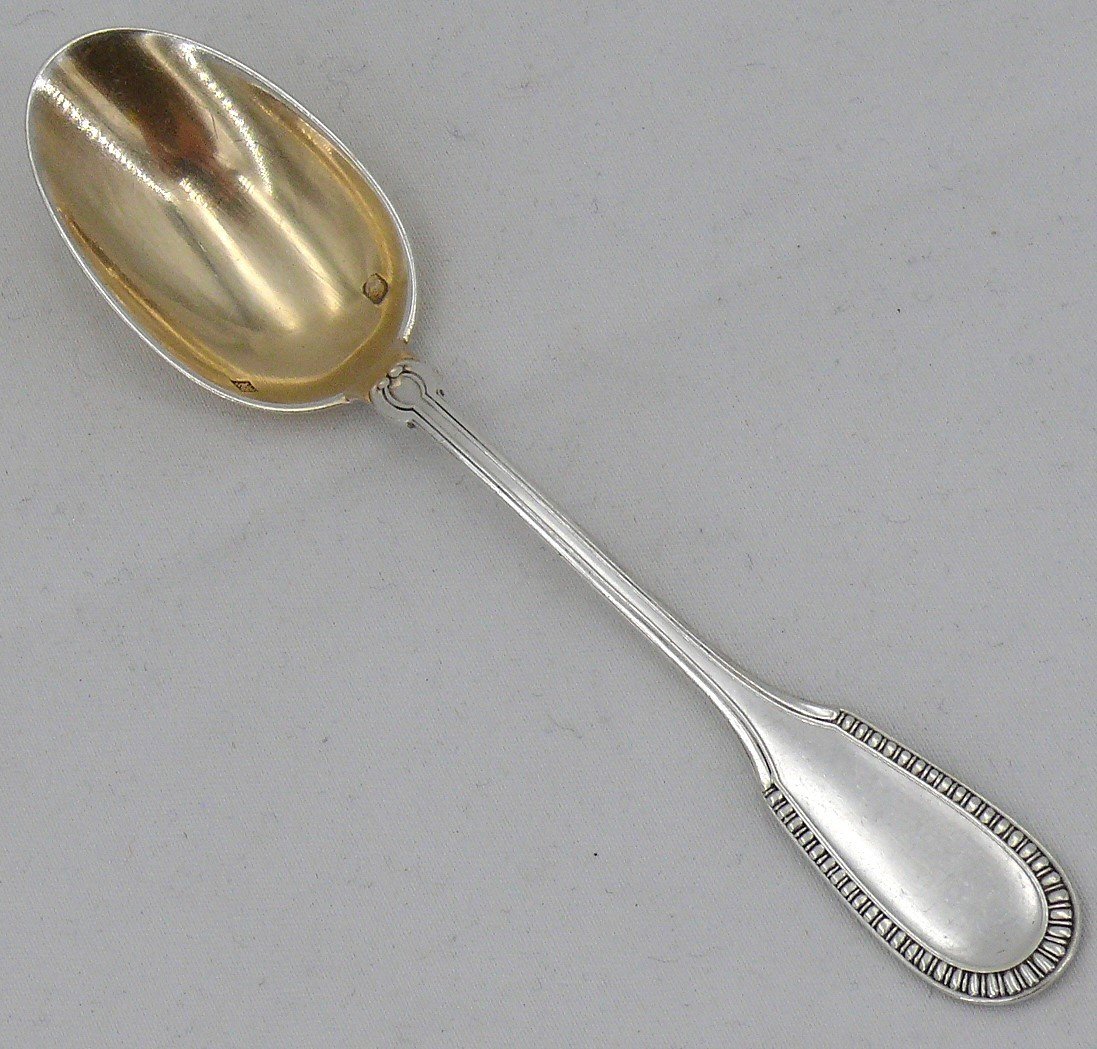 Hénin & Cie, 12 Mocha/coffee Spoons, Solid Silver Minerva And Vermeil, Gadroons.-photo-3