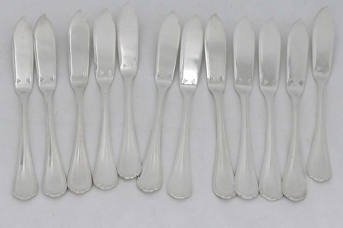 Christofle Spatours Model 12 Fish Cutlery Set, 24 Pieces, Silver Plated Metal, Excellent Condition.-photo-1