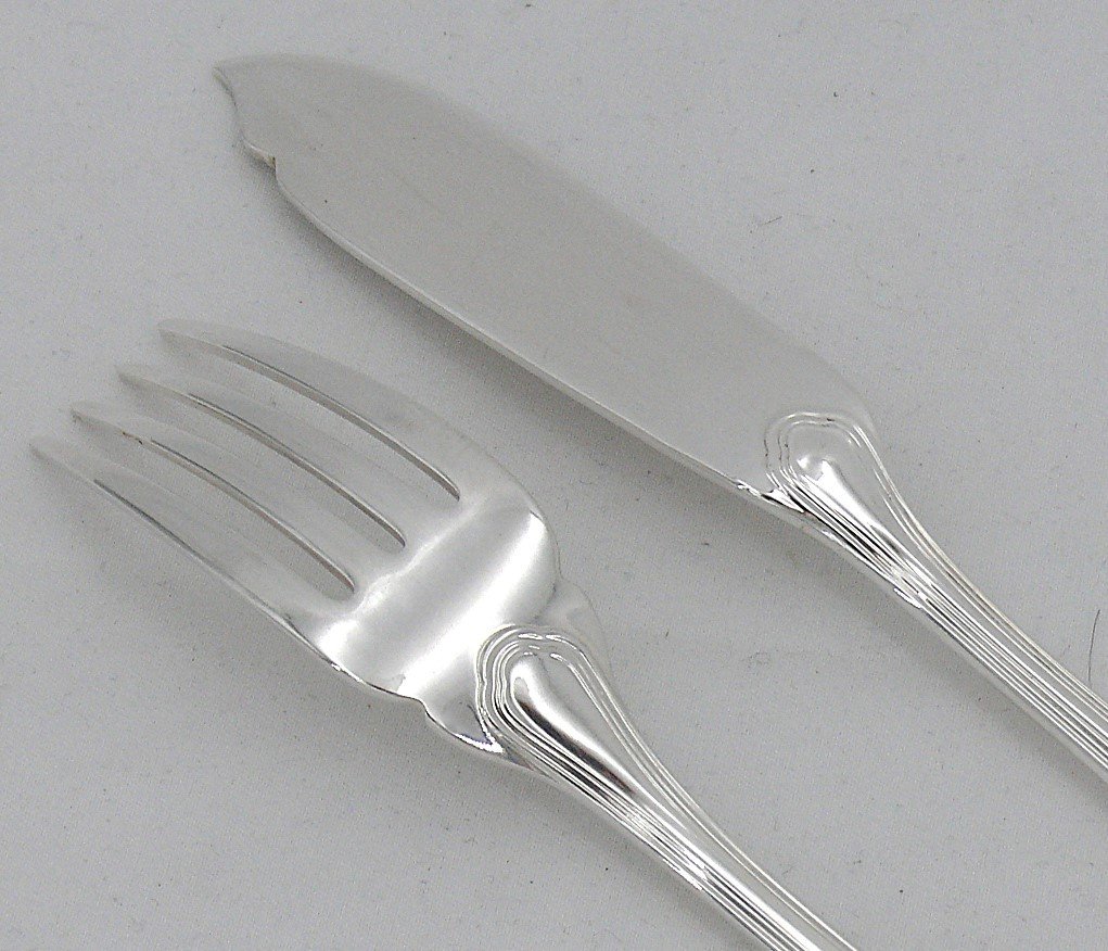 Christofle Spatours Model 12 Fish Cutlery Set, 24 Pieces, Silver Plated Metal, Excellent Condition.-photo-2