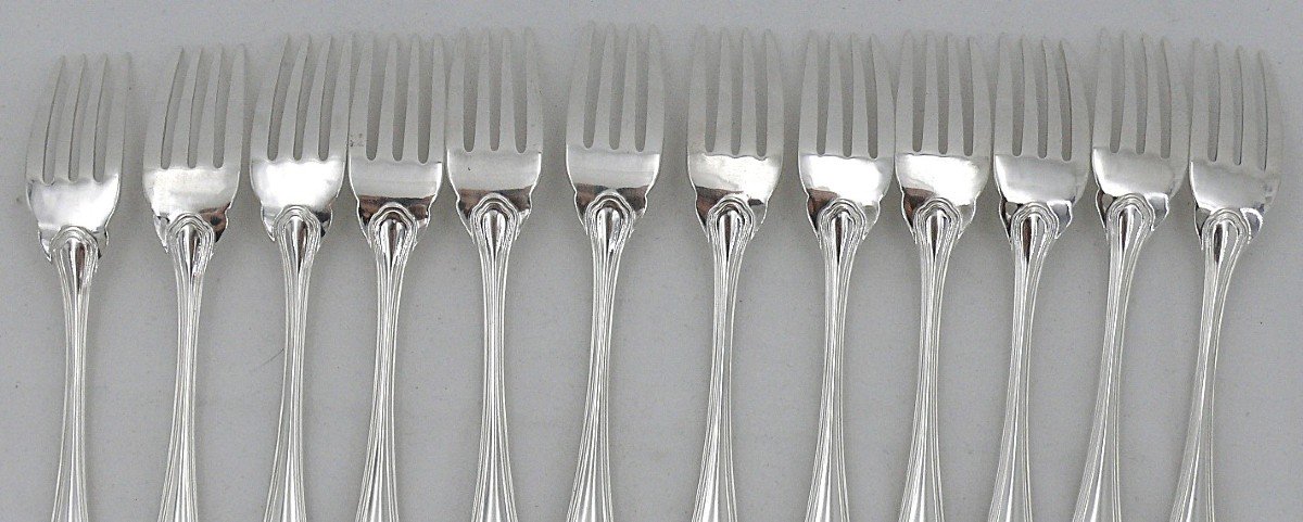 Christofle Spatours Model 12 Fish Cutlery Set, 24 Pieces, Silver Plated Metal, Excellent Condition.-photo-4