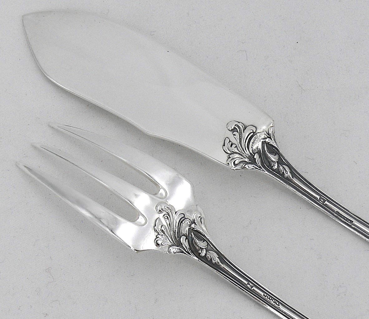 Sfam Chambly Bien Aimée, 12 Fish Cutlery + Serving Cutlery, 26 Pieces, Silver Metal.-photo-1