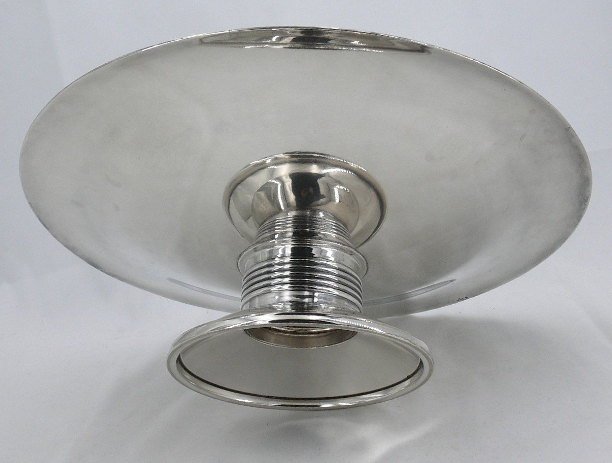 Alfenide, Christofle, Art Deco Fruit Bowl, Silver Metal, Design Luc Lanel.-photo-4