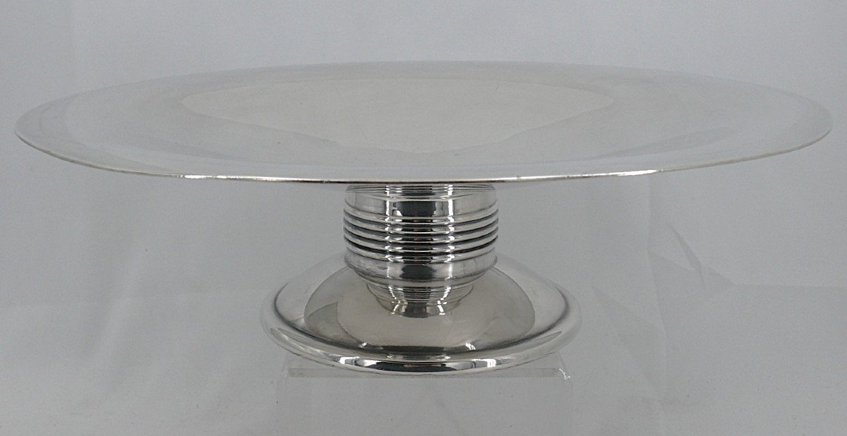 Alfenide, Christofle, Art Deco Fruit Bowl, Silver Metal, Design Luc Lanel.