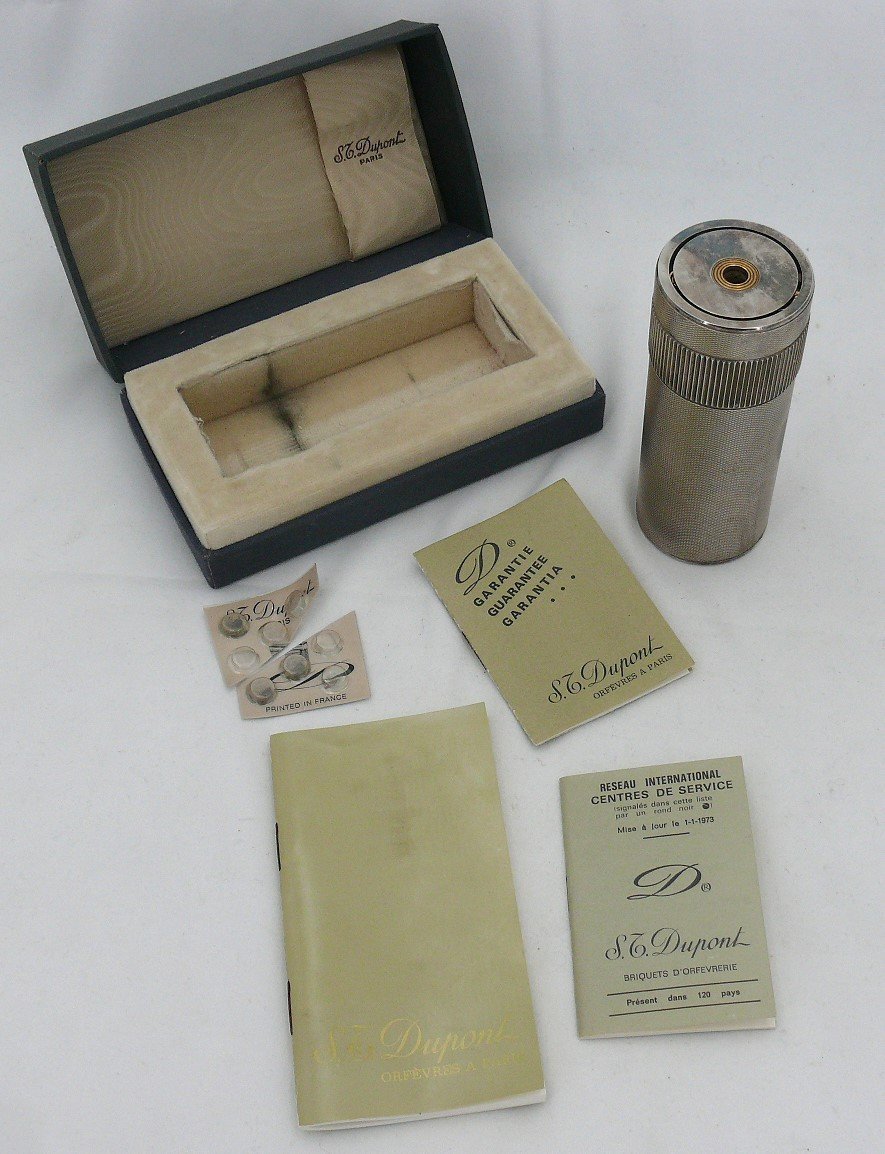 Beau Et Rare Briquet Dupond De Salon Cylindrique, Boite Et Certificat d'Origine.-photo-6