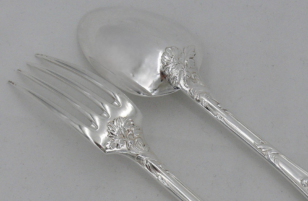 Christofle Chrysanthemum Model, 49-piece Silver-plated Metal Cutlery Set With "lo" Monogram.-photo-4