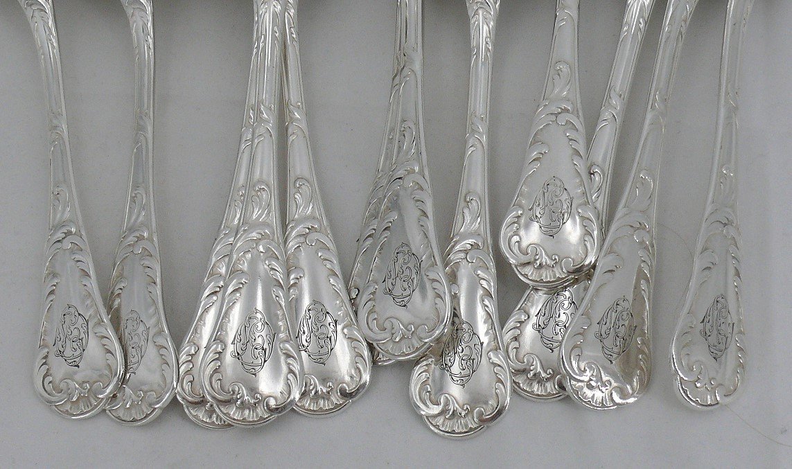 Christofle Chrysanthemum Model, 49-piece Silver-plated Metal Cutlery Set With "lo" Monogram.-photo-2