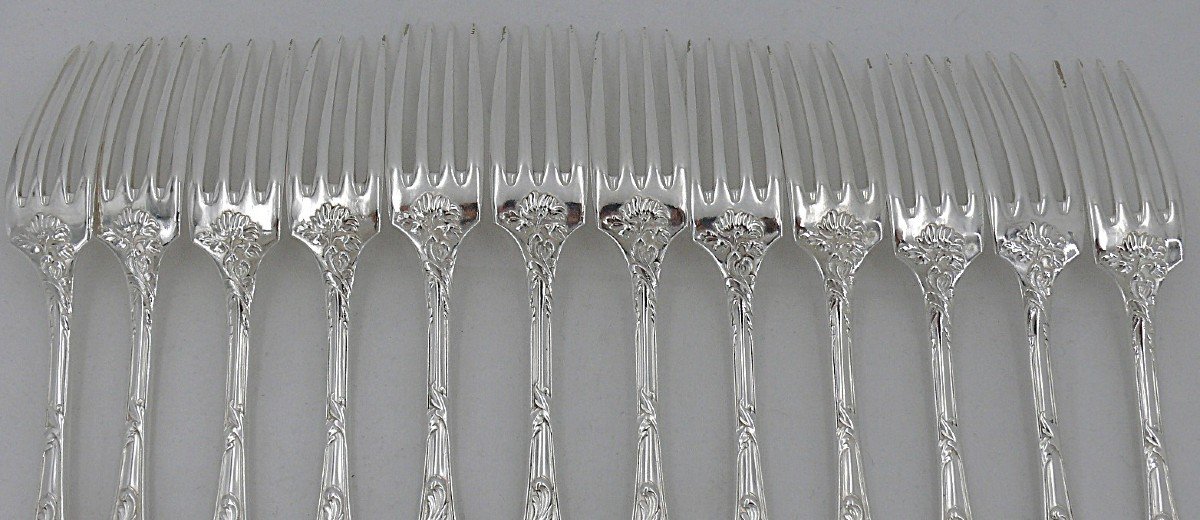 Christofle Chrysanthemum Model, 49-piece Silver-plated Metal Cutlery Set With "lo" Monogram.-photo-7