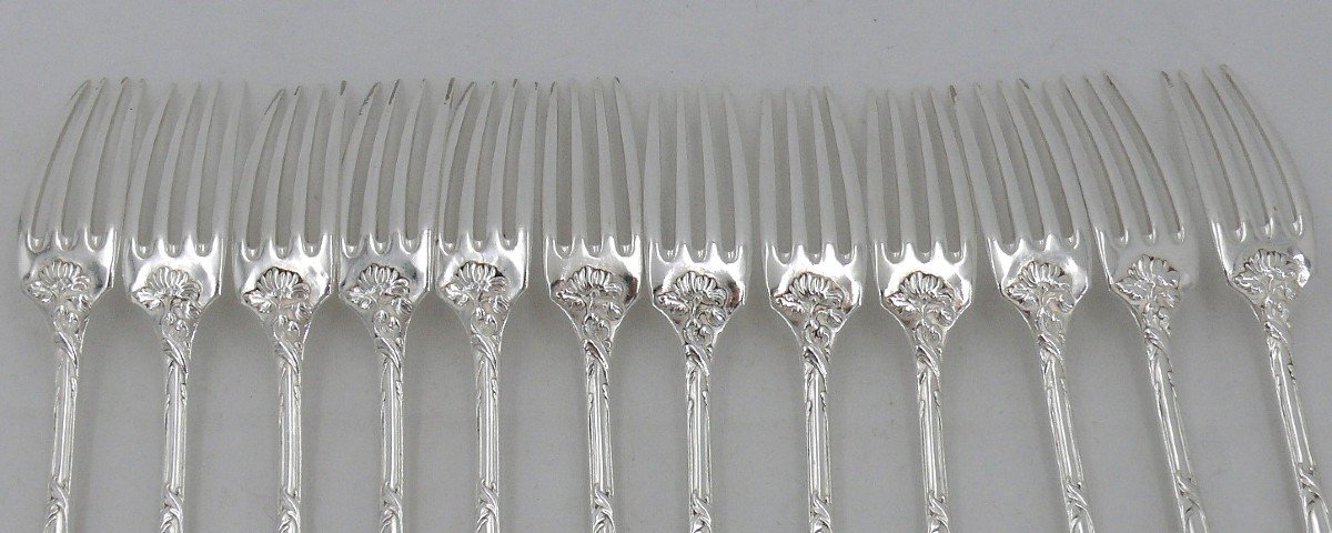 Christofle Chrysanthemum Model, 49-piece Silver-plated Metal Cutlery Set With "lo" Monogram.-photo-8