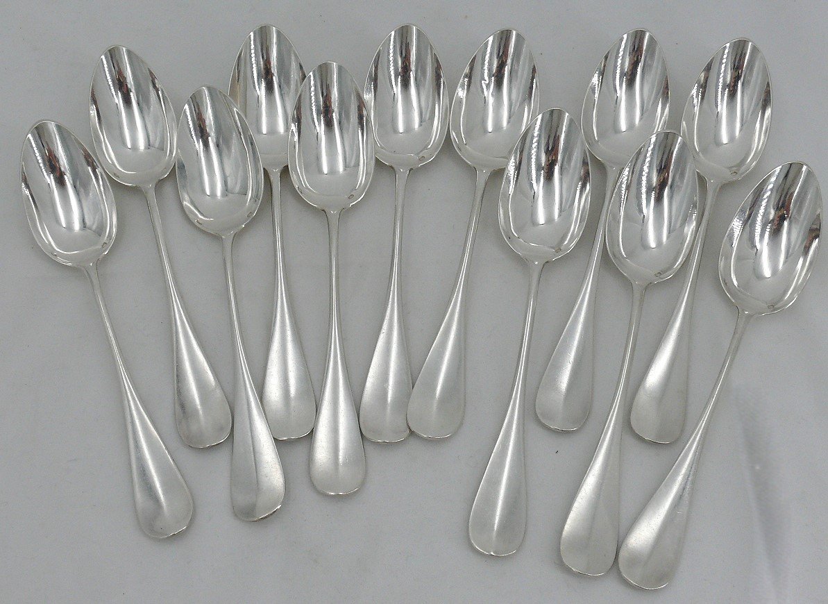 12 Cutlery Sets For Entremets, Dessert, Solid Silver Minerve, Hénin, Monogram In Relief.-photo-1