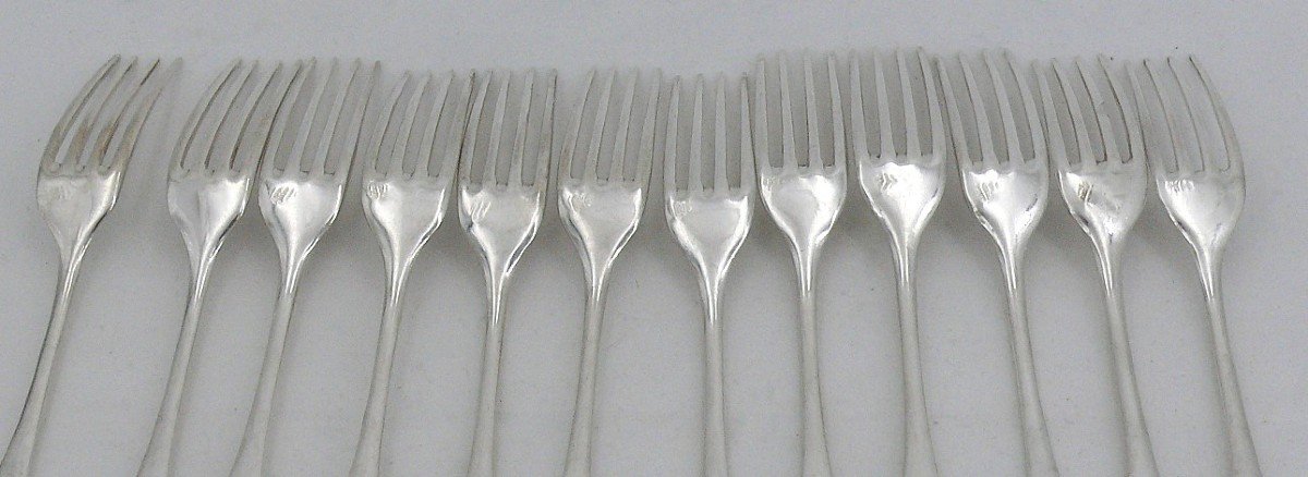 12 Cutlery Sets For Entremets, Dessert, Solid Silver Minerve, Hénin, Monogram In Relief.-photo-8