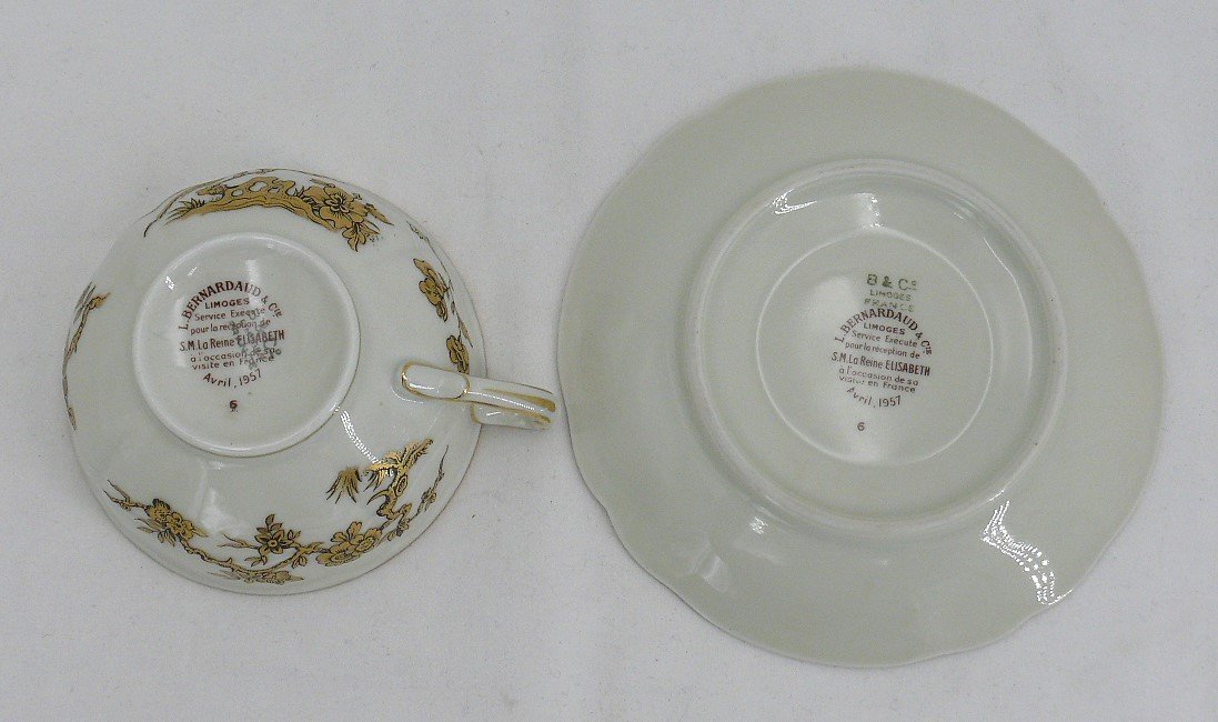 Bernardaud Porcelaine De Limoges, Service Reine Elisabeth, 6 Tasses à Thé, Excellent état.-photo-6