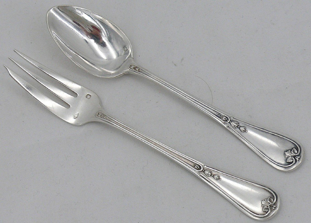 Puiforcat Louis XVI Garland 6 Coffee Spoons + 6 Cake Forks Silver Minerva Coat Of Arms-photo-3