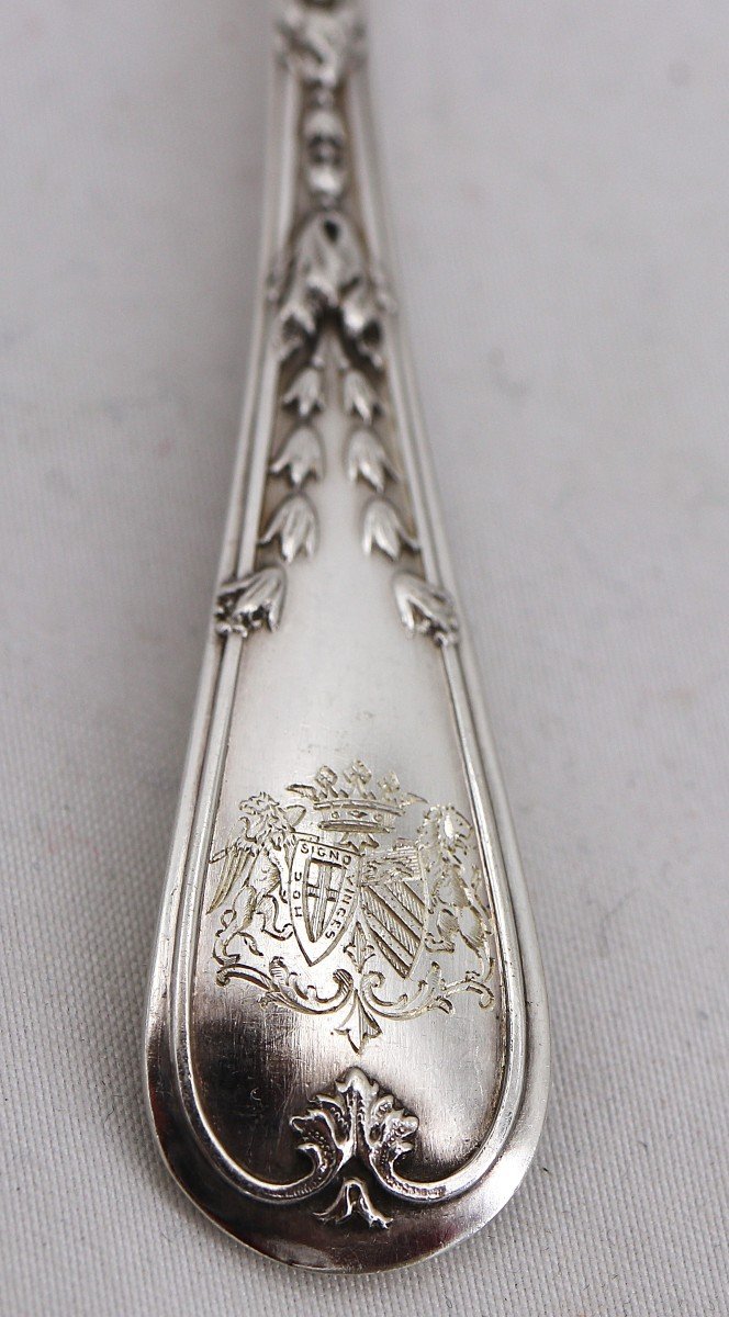 Puiforcat Louis XVI Garland 6 Coffee Spoons + 6 Cake Forks Silver Minerva Coat Of Arms-photo-1