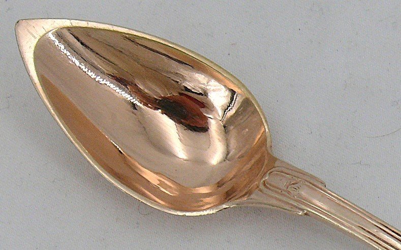 12 Cuillères à Thé/café Argent Massif Vermeil, Vieillard, Filet, 1819-1838, Excellent état.-photo-1