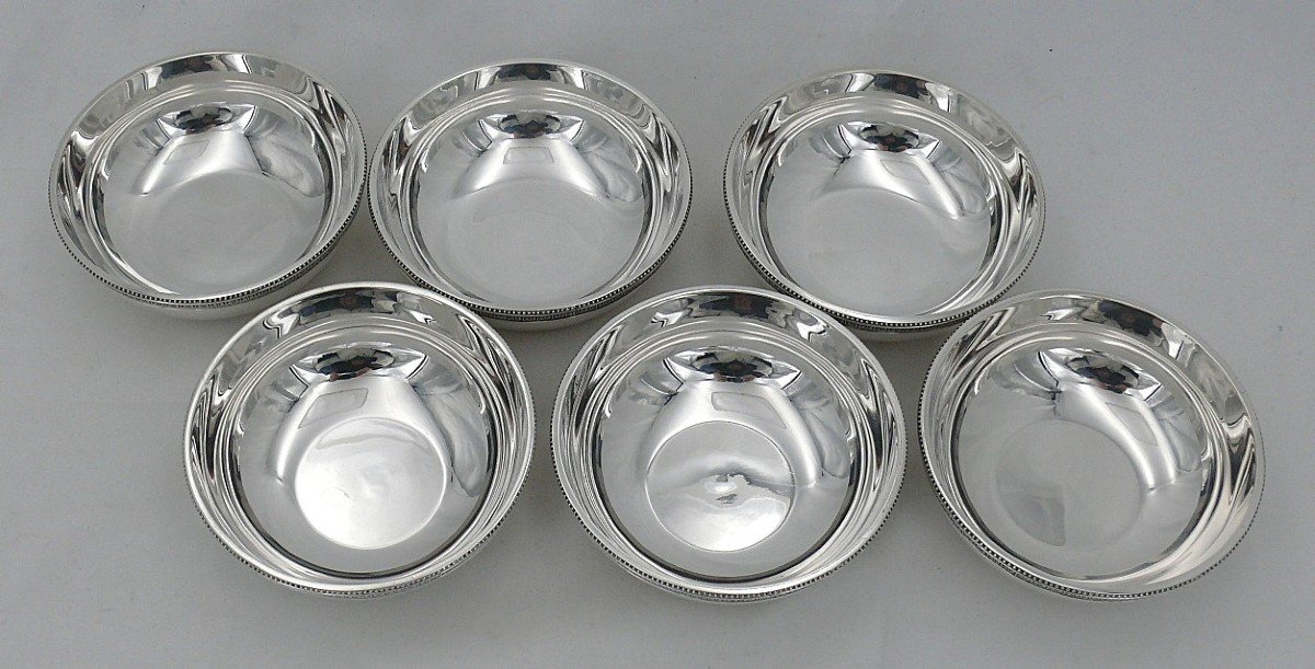 Christofle Malmaison Model, Very Beautiful Set Of 6 Finger Bowls, Silver Metal, Excellent Condition.-photo-2