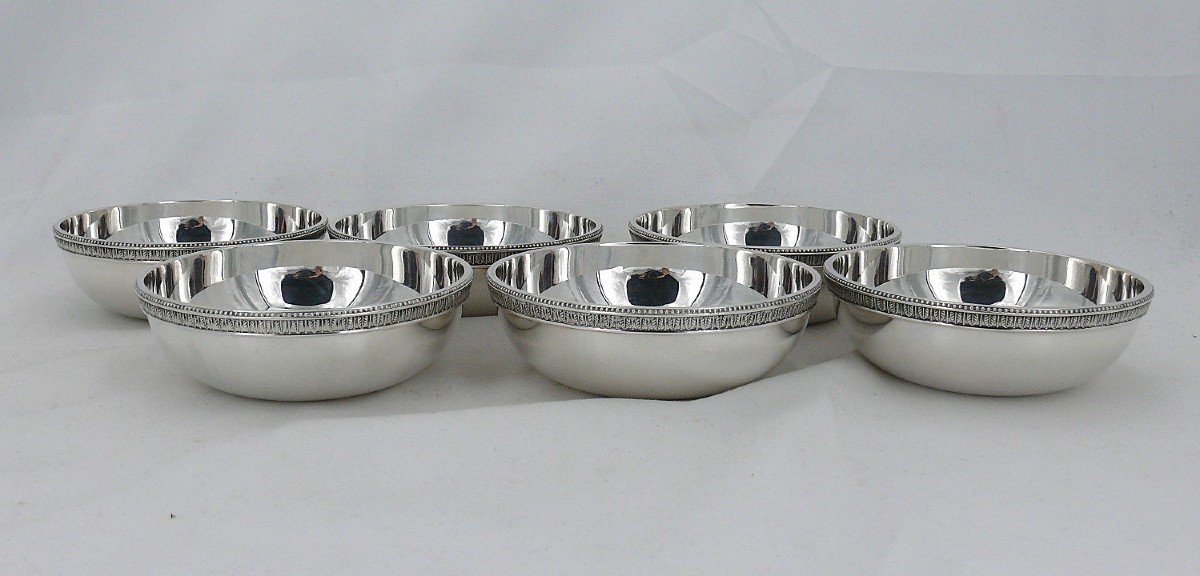 Christofle Malmaison Model, Very Beautiful Set Of 6 Finger Bowls, Silver Metal, Excellent Condition.-photo-4