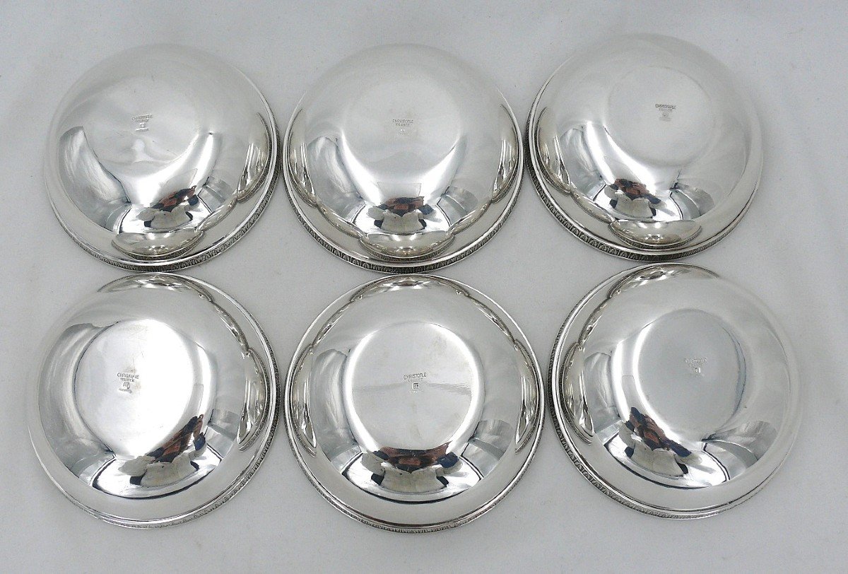 Christofle Malmaison Model, Very Beautiful Set Of 6 Finger Bowls, Silver Metal, Excellent Condition.-photo-4