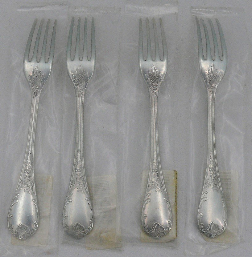 Christofle Solid Silver Marly, 4 Dessert Forks, New, Blisters, 17.2 Cm-photo-2