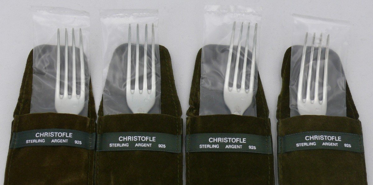 Christofle Solid Silver Marly, 4 Dessert Forks, New, Blisters, 17.2 Cm