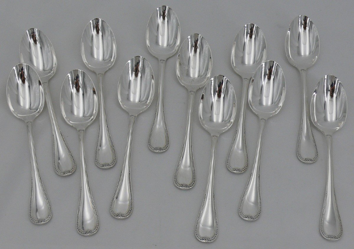 Christofle Malmaison Model, 12 Tea, Coffee, Dessert Spoons, 13.5 Cm, Silver Metal.-photo-2