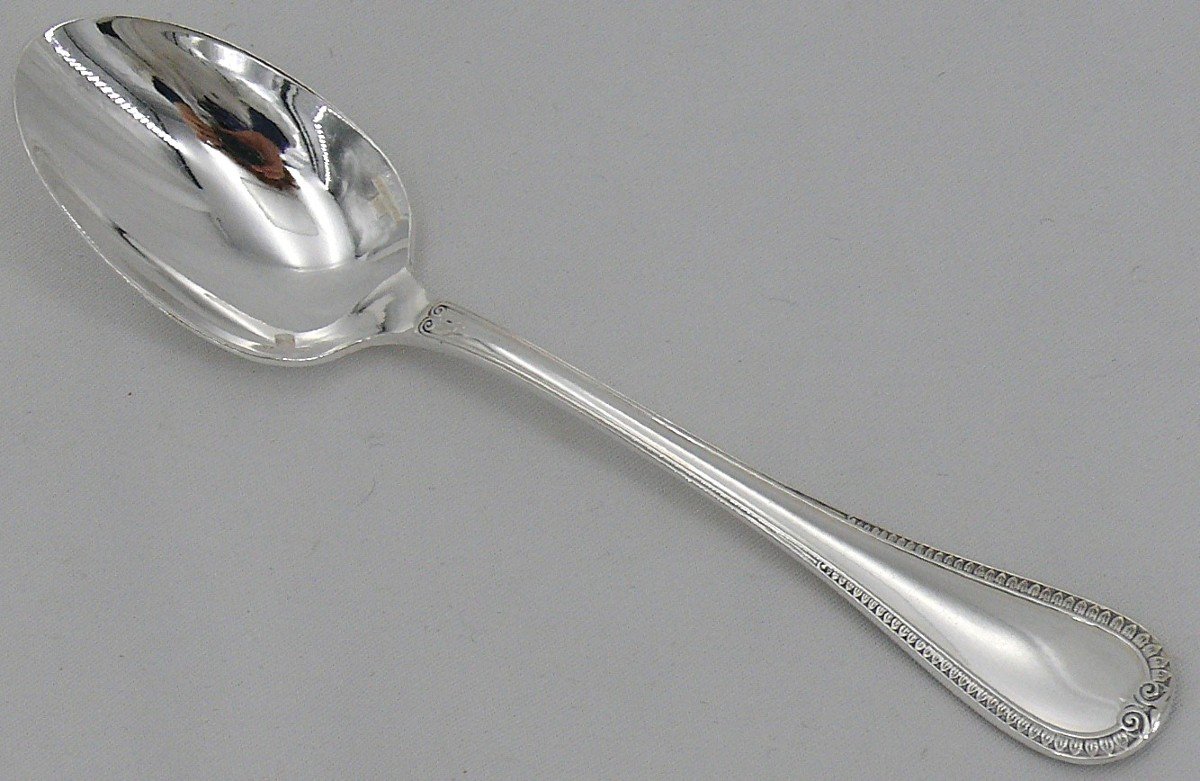 Christofle Malmaison Model, 12 Tea, Coffee, Dessert Spoons, 13.5 Cm, Silver Metal.-photo-3