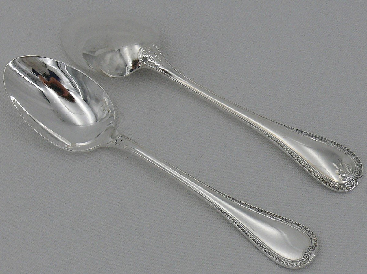 Christofle Malmaison Model, 12 Tea, Coffee, Dessert Spoons, 13.5 Cm, Silver Metal.-photo-2